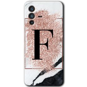 Vivo V23 5G Pembe Mermer Desenli F Harfi Baskılı Uyumlu Silikon Kılıf