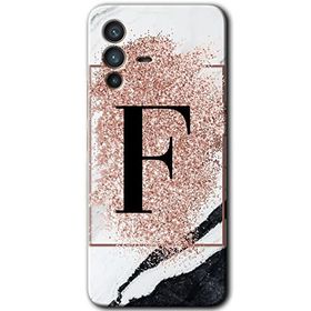 Vivo V23 5G Pembe Mermer Desenli F Harfi Baskılı Uyumlu Silikon Kılıf