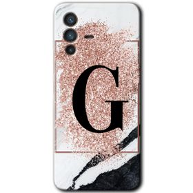 Vivo V23 5G Pembe Mermer Desenli G Harfi Baskılı Uyumlu Silikon Kılıf
