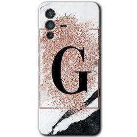 Vivo V23 5G Pembe Mermer Desenli G Harfi Baskılı Uyumlu Silikon Kılıf
