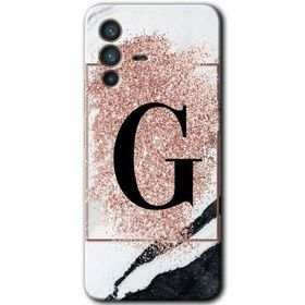 Vivo V23 5G Pembe Mermer Desenli G Harfi Baskılı Uyumlu Silikon Kılıf