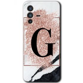 Vivo V23 5G Pembe Mermer Desenli G Harfi Baskılı Uyumlu Silikon Kılıf