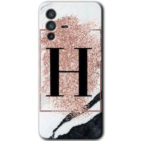 Vivo V23 5G Pembe Mermer Desenli H Harfi Baskılı Uyumlu Silikon Kılıf