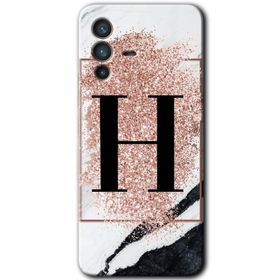 Vivo V23 5G Pembe Mermer Desenli H Harfi Baskılı Uyumlu Silikon Kılıf