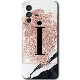 Vivo V23 5G Pembe Mermer Desenli İ Harfi Baskılı Uyumlu Silikon Kılıf