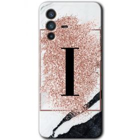Vivo V23 5G Pembe Mermer Desenli İ Harfi Baskılı Uyumlu Silikon Kılıf