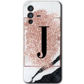Vivo V23 5G Pembe Mermer Desenli J Harfi Baskılı Uyumlu Silikon Kılıf