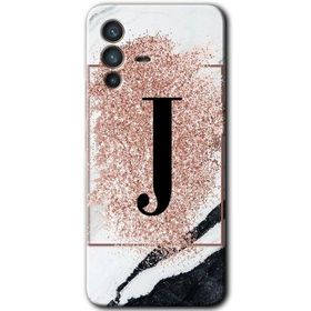 Vivo V23 5G Pembe Mermer Desenli J Harfi Baskılı Uyumlu Silikon Kılıf