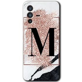 Vivo V23 5G Pembe Mermer Desenli M Harfi Baskılı Uyumlu Silikon Kılıf