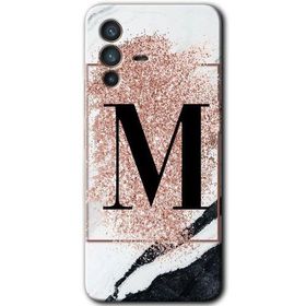 Vivo V23 5G Pembe Mermer Desenli M Harfi Baskılı Uyumlu Silikon Kılıf