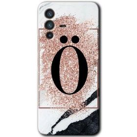 Vivo V23 5G Pembe Mermer Desenli Ö Harfi Baskılı Uyumlu Silikon Kılıf