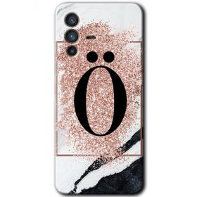 Vivo V23 5G Pembe Mermer Desenli Ö Harfi Baskılı Uyumlu Silikon Kılıf