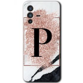 Vivo V23 5G Pembe Mermer Desenli P Harfi Baskılı Uyumlu Silikon Kılıf