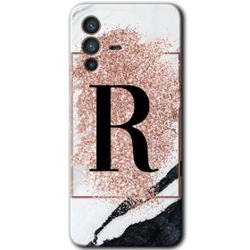 Vivo V23 5G Pembe Mermer Desenli R Harfi Baskılı Uyumlu Silikon Kılıf
