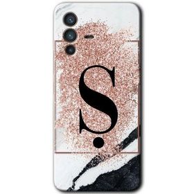 Vivo V23 5G Pembe Mermer Desenli Ş Harfi Baskılı Uyumlu Silikon Kılıf