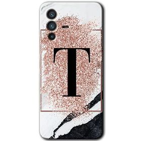 Vivo V23 5G Pembe Mermer Desenli T Harfi Baskılı Uyumlu Silikon Kılıf