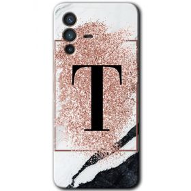 Vivo V23 5G Pembe Mermer Desenli T Harfi Baskılı Uyumlu Silikon Kılıf