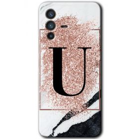 Vivo V23 5G Pembe Mermer Desenli Ü Harfi Baskılı Uyumlu Silikon Kılıf