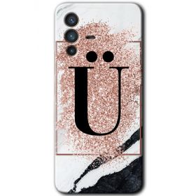 Vivo V23 5G Pembe Mermer Desenli Ü Harfi Baskılı Uyumlu Silikon Kılıf
