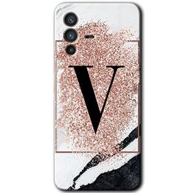Vivo V23 5G Pembe Mermer Desenli V Harfi Baskılı Uyumlu Silikon Kılıf