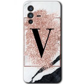 Vivo V23 5G Pembe Mermer Desenli V Harfi Baskılı Uyumlu Silikon Kılıf