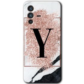 Vivo V23 5G Pembe Mermer Desenli Y Harfi Baskılı Uyumlu Silikon Kılıf