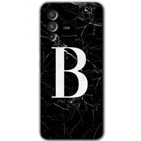 Vivo V23 5G Siyah Mermer Desenli B Harfi Baskılı Uyumlu Silikon Kılıf
