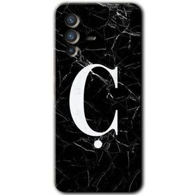 Vivo V23 5G Siyah Mermer Desenli Ç Harfi Baskılı Uyumlu Silikon Kılıf