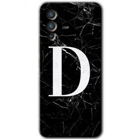 Vivo V23 5G Siyah Mermer Desenli D Harfi Baskılı Uyumlu Silikon Kılıf