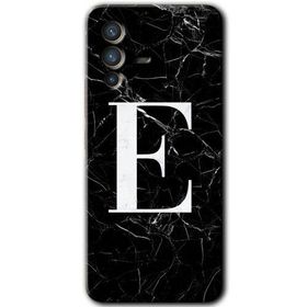 Vivo V23 5G Siyah Mermer Desenli E Harfi Baskılı Uyumlu Silikon Kılıf