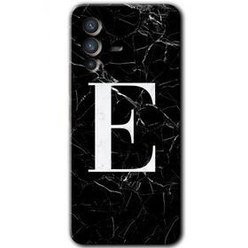 Vivo V23 5G Siyah Mermer Desenli E Harfi Baskılı Uyumlu Silikon Kılıf
