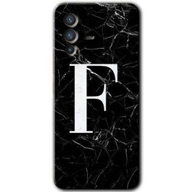 Vivo V23 5G Siyah Mermer Desenli F Harfi Baskılı Uyumlu Silikon Kılıf