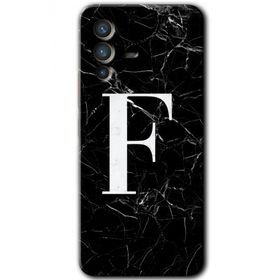 Vivo V23 5G Siyah Mermer Desenli F Harfi Baskılı Uyumlu Silikon Kılıf
