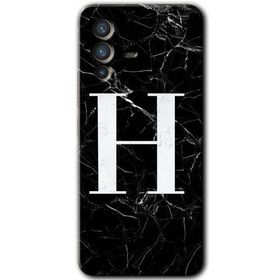 Vivo V23 5G Siyah Mermer Desenli H Harfi Baskılı Uyumlu Silikon Kılıf