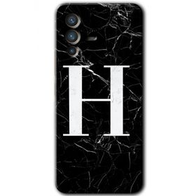 Vivo V23 5G Siyah Mermer Desenli H Harfi Baskılı Uyumlu Silikon Kılıf