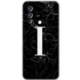 Vivo V23 5G Siyah Mermer Desenli I Harfi Baskılı Uyumlu Silikon Kılıf