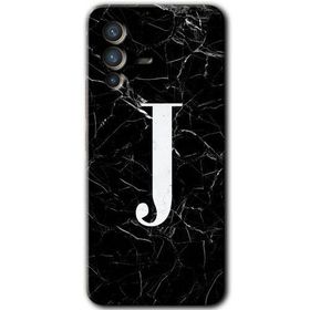 Vivo V23 5G Siyah Mermer Desenli J Harfi Baskılı Uyumlu Silikon Kılıf