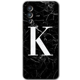 Vivo V23 5G Siyah Mermer Desenli K Harfi Baskılı Uyumlu Silikon Kılıf