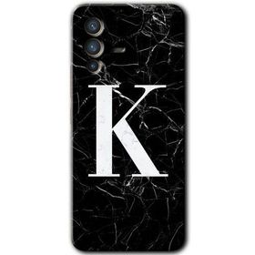 Vivo V23 5G Siyah Mermer Desenli K Harfi Baskılı Uyumlu Silikon Kılıf