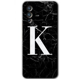 Vivo V23 5G Siyah Mermer Desenli K Harfi Baskılı Uyumlu Silikon Kılıf