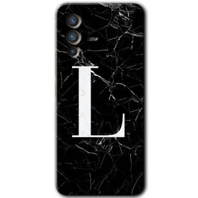 Vivo V23 5G Siyah Mermer Desenli L Harfi Baskılı Uyumlu Silikon Kılıf