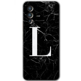 Vivo V23 5G Siyah Mermer Desenli L Harfi Baskılı Uyumlu Silikon Kılıf