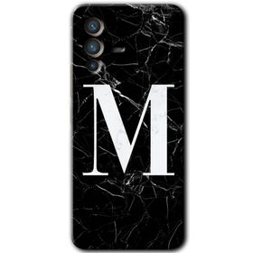 Vivo V23 5G Siyah Mermer Desenli M Harfi Baskılı Uyumlu Silikon Kılıf