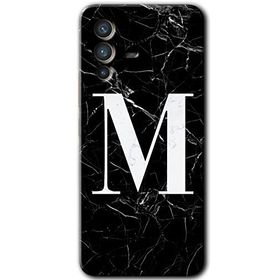 Vivo V23 5G Siyah Mermer Desenli M Harfi Baskılı Uyumlu Silikon Kılıf