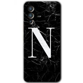 Vivo V23 5G Siyah Mermer Desenli N Harfi Baskılı Uyumlu Silikon Kılıf