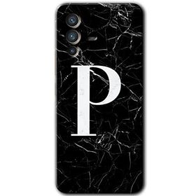 Vivo V23 5G Siyah Mermer Desenli P Harfi Baskılı Uyumlu Silikon Kılıf