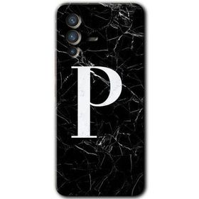 Vivo V23 5G Siyah Mermer Desenli P Harfi Baskılı Uyumlu Silikon Kılıf