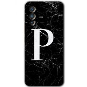 Vivo V23 5G Siyah Mermer Desenli P Harfi Baskılı Uyumlu Silikon Kılıf