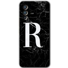 Vivo V23 5G Siyah Mermer Desenli R Harfi Baskılı Uyumlu Silikon Kılıf