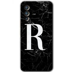 Vivo V23 5G Siyah Mermer Desenli R Harfi Baskılı Uyumlu Silikon Kılıf